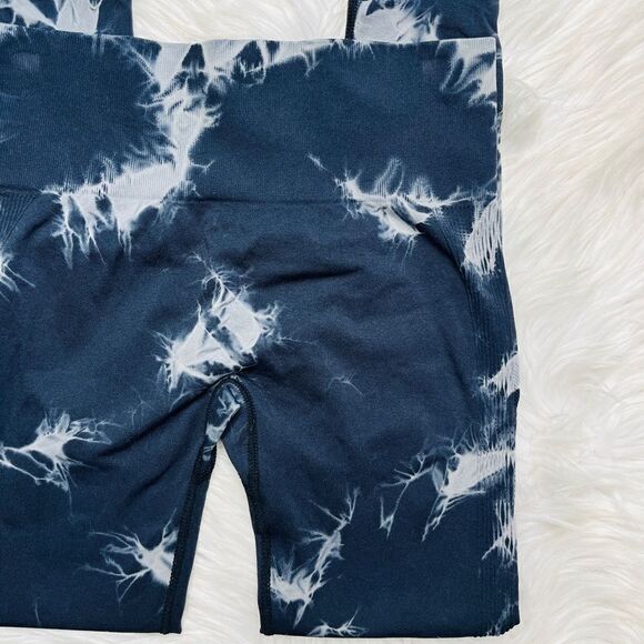 Tie Dye Stretchy Bootylicious Leggings Dark Navy blue and White Size Large - Picture 2 of 4